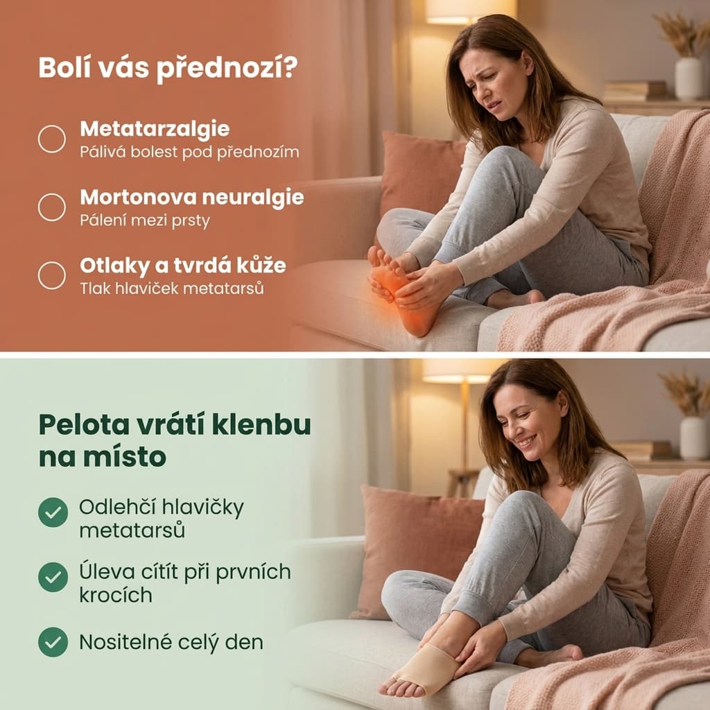 Metatarzální pelota při metatarzalgii a Mortonově neuralgii